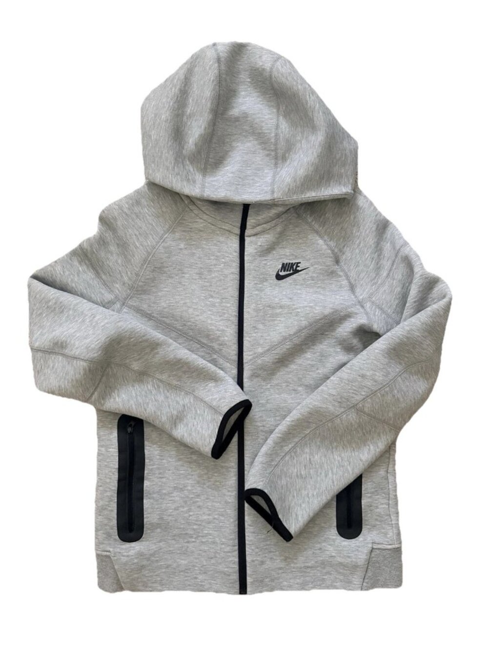 Nike Kids Light Gray Hooded Full-Zip Sweatshirt with Black Accents